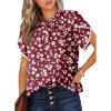 imageDokotoo Womens Tops Summer Casual Boho Floral Print Short Sleeve Half Button Down V Neck Chiffon Blouses ShirtsRed 10320