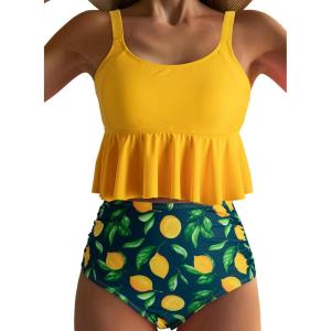 imageDokotoo Bikini Set for Women Swimsuits 2025 Ruffle Tops and Floral Bottoms Swim Suit Bathing Suit for HolidaysYellow