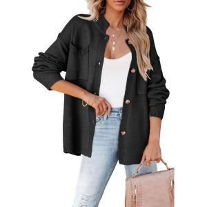 imageDokotoo Cardigan Sweaters for Women Casual Open Front Long Sleeve Button Down Knit Outwear Stand Collar Fall Fashion 2024Black