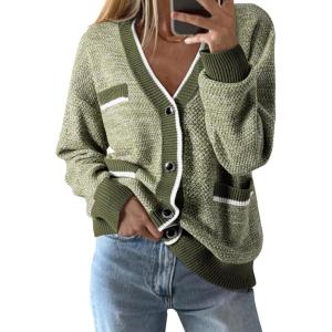 imageDokotoo Fall Clothes for Women 2024 Oversized Knit Womens Cardigans Classy Color Block Open Front Button Down Green XX Large