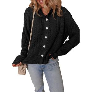 imageDokotoo Oversized Sweaters for Women Casual Solid Long Sleeve Button Down Chunky Knit Hooded Cardigan Sweaters CoatBlack