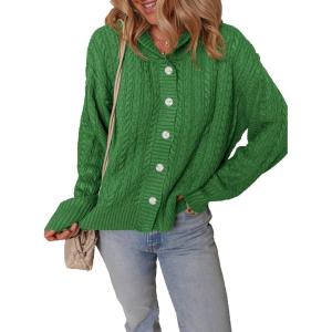 imageDokotoo Oversized Sweaters for Women Casual Solid Long Sleeve Button Down Chunky Knit Hooded Cardigan Sweaters CoatDark Green