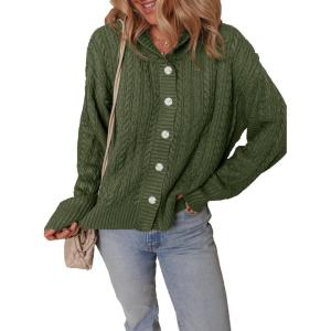 imageDokotoo Oversized Sweaters for Women Casual Solid Long Sleeve Button Down Chunky Knit Hooded Cardigan Sweaters CoatGreen