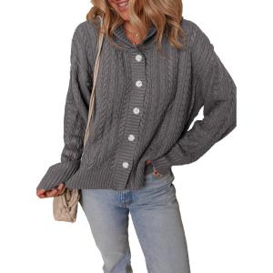 imageDokotoo Oversized Sweaters for Women Casual Solid Long Sleeve Button Down Chunky Knit Hooded Cardigan Sweaters CoatGrey
