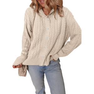 imageDokotoo Oversized Sweaters for Women Casual Solid Long Sleeve Button Down Chunky Knit Hooded Cardigan Sweaters CoatWhite