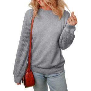 imageDokotoo Oversized Womens Shirts Fall Clothes Crew Neck Long Sleeve Knit Cotton Sweatshirt Casual Loose Comfy Sweatshirts Tunic Blouses Fall Fashions 2024 Grey XXLarge