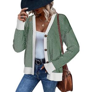imageDokotoo Womens 2025 Fashion Casual Open Front Long Sleeve Chunky Knit Striped Cardigans Sweaters Outerwear CoatsDeep Green