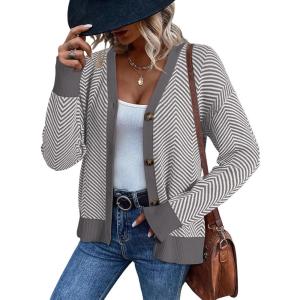 imageDokotoo Womens 2025 Fashion Casual Open Front Long Sleeve Chunky Knit Striped Cardigans Sweaters Outerwear CoatsGray