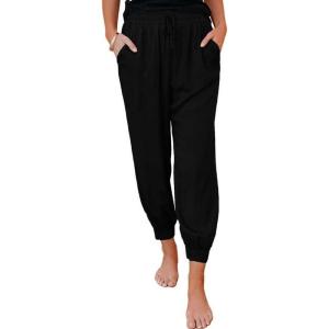 imageDokotoo Womens 2025 Soft Casual Drawstring Tie Elastic Waist Loose Jogger Pants with PocketsC Black