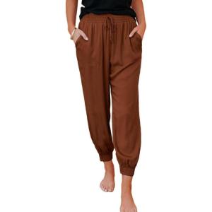 imageDokotoo Womens 2025 Soft Casual Drawstring Tie Elastic Waist Loose Jogger Pants with PocketsC Brown