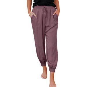 imageDokotoo Womens 2025 Soft Casual Drawstring Tie Elastic Waist Loose Jogger Pants with PocketsC Green Purple