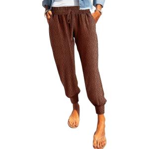 imageDokotoo Womens 2025 Soft Casual Drawstring Tie Elastic Waist Loose Jogger Pants with PocketsC Leopard Brown 3