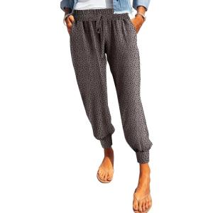 imageDokotoo Womens 2025 Soft Casual Drawstring Tie Elastic Waist Loose Jogger Pants with PocketsC Leopard Brown