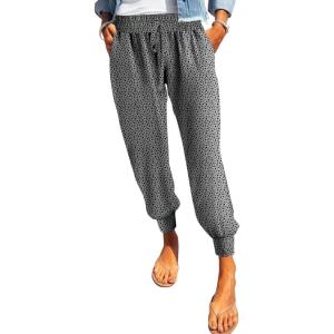 imageDokotoo Womens 2025 Soft Casual Drawstring Tie Elastic Waist Loose Jogger Pants with PocketsC Leopard Grey