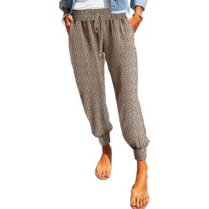 imageDokotoo Womens 2025 Soft Casual Drawstring Tie Elastic Waist Loose Jogger Pants with PocketsC Leopard Khaki