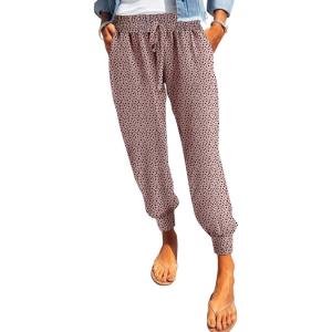 imageDokotoo Womens 2025 Soft Casual Drawstring Tie Elastic Waist Loose Jogger Pants with PocketsC Leopard Pink
