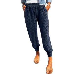 imageDokotoo Womens 2025 Soft Casual Drawstring Tie Elastic Waist Loose Jogger Pants with PocketsC Leopard Royal Blue