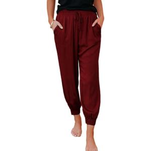 imageDokotoo Womens 2025 Soft Casual Drawstring Tie Elastic Waist Loose Jogger Pants with PocketsC Red
