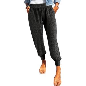 imageDokotoo Womens 2025 Soft Casual Drawstring Tie Elastic Waist Loose Jogger Pants with PocketsC1 Leopard Black
