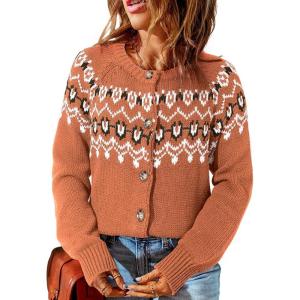 imageDokotoo Womens Cardigans Casual Long Sleeve Chunky Knit Fall Winter Button Down Fair Isle Cardigan SweatersOrange