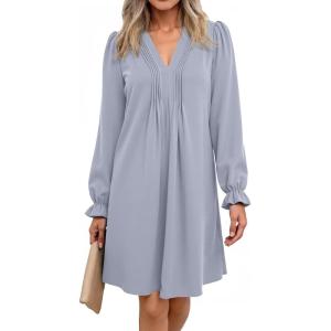 imageDokotoo Womens Casual Dress ALine Ruffle Sleeve V Neck Midi Dress 2025 Fashion Pleated Flowy Sundress Loose Shirt DressesSky Blue