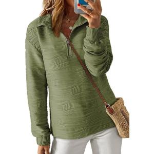 imageDokotoo Womens Casual Half Zip Long Sleeve Pullover Shirts Solid Color Textured Sweatshirt Tunic TopsGreen