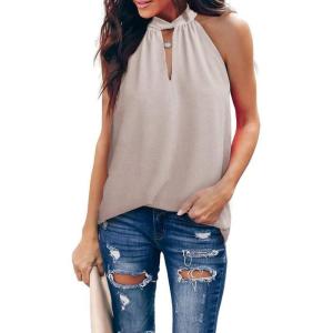 imageDokotoo Womens Casual Sleeveless Shirts Halter Neck Leopard Print Tank Top and BlousesX Lilac