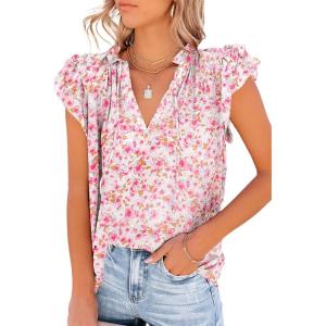 imageDokotoo Womens Casual V Neck Tops Drawstring Short Sleeve T Shirt BlousesB Rose