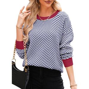 imageDokotoo Womens Crewneck Cute Sweaters 2024 Striped Colorblock Fall Winter Knitted Pullover TopsBlue Stripe