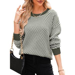 imageDokotoo Womens Crewneck Cute Sweaters 2024 Striped Colorblock Fall Winter Knitted Pullover TopsGreen Stripe