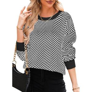 imageDokotoo Womens Crewneck Cute Sweaters 2024 Striped Colorblock Fall Winter Knitted Pullover TopsWhite