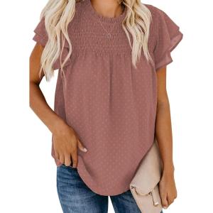 imageDokotoo Womens Crewneck Lace Crochet Pom Pom Flowy Short Sleeve Casual Shirts Blouses TopsC Red