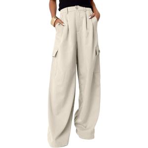 imageDokotoo Womens High Waisted Wide Leg Cargo Pants Baggy Casual Trendy Work Pants with 4 PocketsBeige