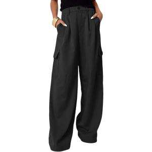 imageDokotoo Womens High Waisted Wide Leg Cargo Pants Baggy Casual Trendy Work Pants with 4 PocketsBlack