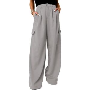 imageDokotoo Womens High Waisted Wide Leg Cargo Pants Baggy Casual Trendy Work Pants with 4 PocketsGray