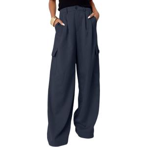 imageDokotoo Womens High Waisted Wide Leg Cargo Pants Baggy Casual Trendy Work Pants with 4 PocketsGray B