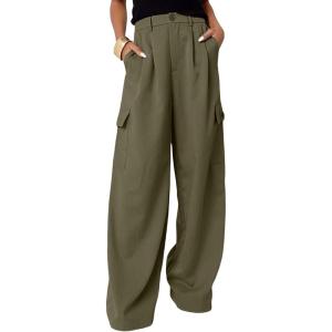 imageDokotoo Womens High Waisted Wide Leg Cargo Pants Baggy Casual Trendy Work Pants with 4 PocketsGreen