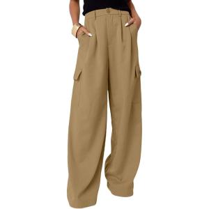 imageDokotoo Womens High Waisted Wide Leg Cargo Pants Baggy Casual Trendy Work Pants with 4 PocketsKhaki