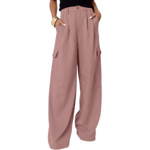 imageDokotoo Womens High Waisted Wide Leg Cargo Pants Baggy Casual Trendy Work Pants with 4 PocketsPink