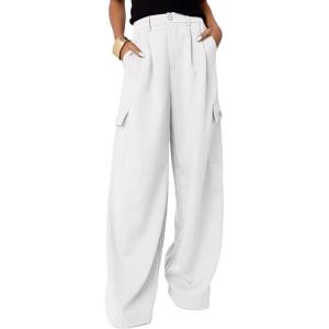 imageDokotoo Womens High Waisted Wide Leg Cargo Pants Baggy Casual Trendy Work Pants with 4 PocketsWhite