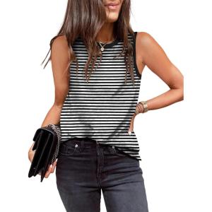 imageDokotoo Womens Leopard Print Tank Tops Crewneck Sleeveless Summer Casual TShirts BlousesW Black Stripe