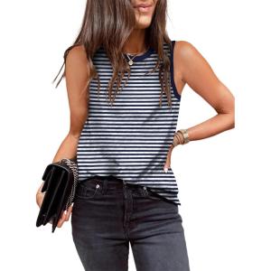 imageDokotoo Womens Leopard Print Tank Tops Crewneck Sleeveless Summer Casual TShirts BlousesW Blue Stripe