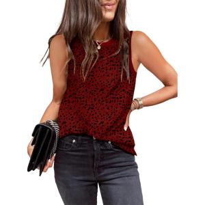 imageDokotoo Womens Leopard Print Tank Tops Crewneck Sleeveless Summer Casual TShirts BlousesW Red