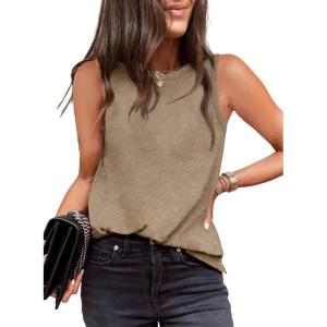 imageDokotoo Womens Leopard Print Tank Tops Crewneck Sleeveless Summer Casual TShirts BlousesX Khaki