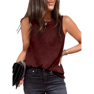 imageDokotoo Womens Leopard Print Tank Tops Crewneck Sleeveless Summer Casual TShirts BlousesX Red