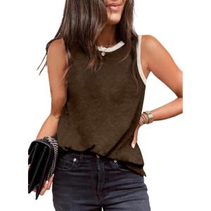 imageDokotoo Womens Leopard Print Tank Tops Crewneck Sleeveless Summer Casual TShirts BlousesZ Brown