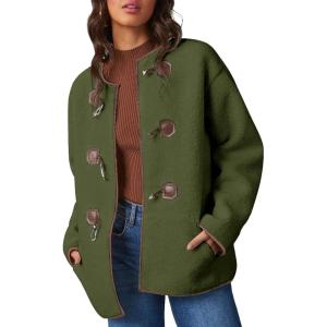 imageDokotoo Womens Long Sleeve Jackets Fashion Faux Shearling Oversized Color Block Button Sherpa Jacket CoatsGreen