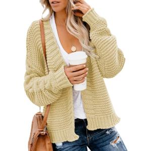 imageDokotoo Womens Open Front Long Sleeve Chunky Knit Cardigan Sweaters Loose Outwear CoatC Beige