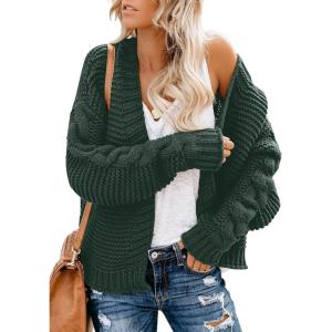 imageDokotoo Womens Open Front Long Sleeve Chunky Knit Cardigan Sweaters Loose Outwear CoatC Green