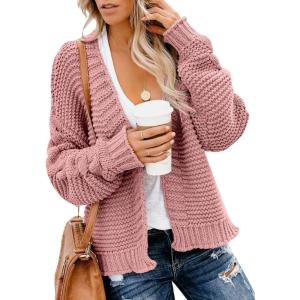 imageDokotoo Womens Open Front Long Sleeve Chunky Knit Cardigan Sweaters Loose Outwear CoatC Pink